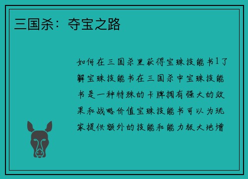 三国杀：夺宝之路