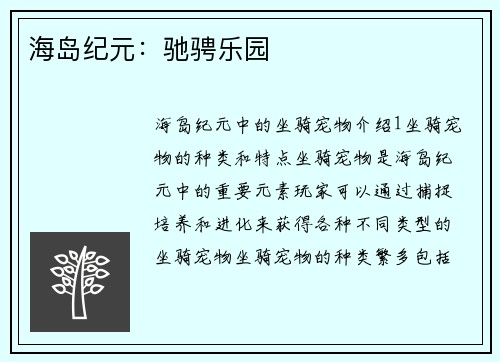 海岛纪元：驰骋乐园