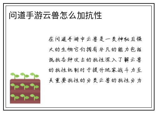 问道手游云兽怎么加抗性